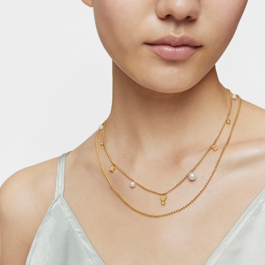 collana corta con placcatura in oro 18kt su argento perle coltivate e motivi tous grain