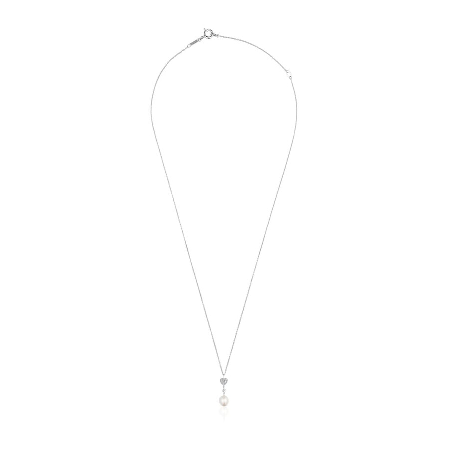 collana corta a forma di cuore in oro bianco con diamanti e perla coltivata tous grain