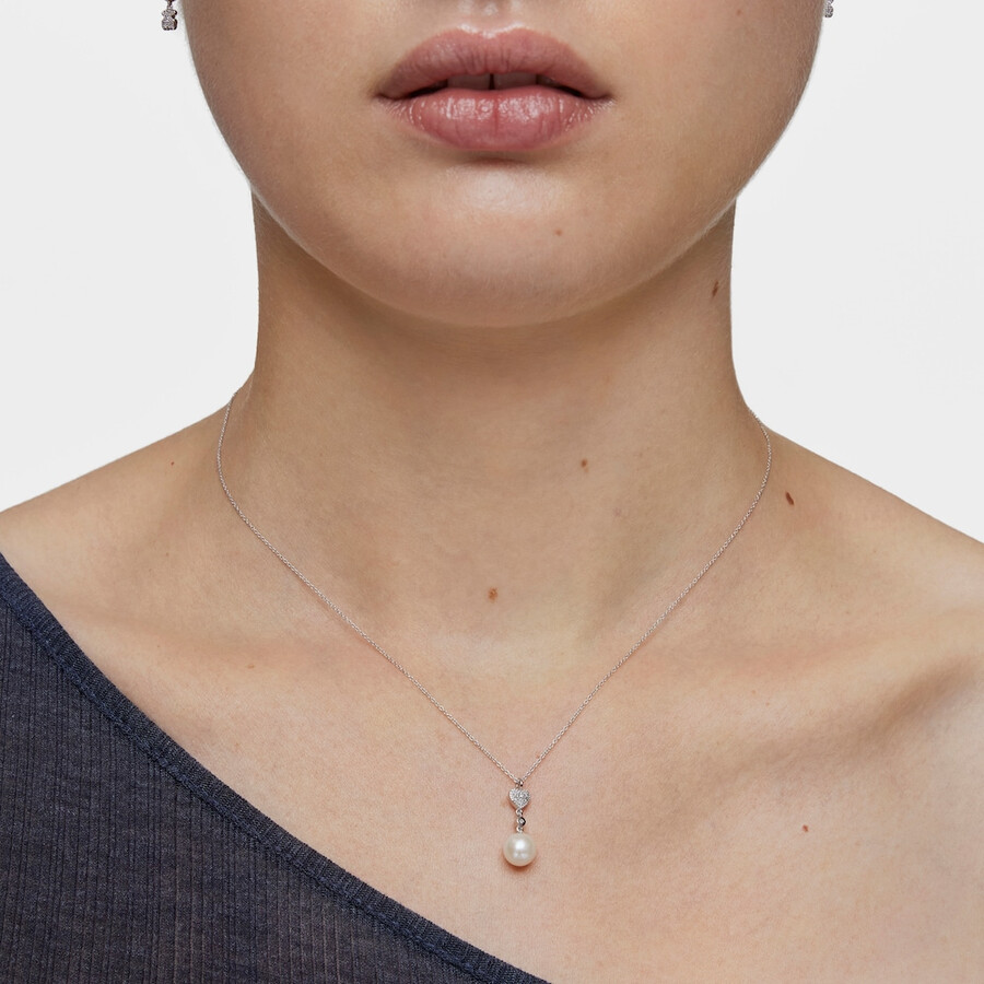 collana corta a forma di cuore in oro bianco con diamanti e perla coltivata tous grain