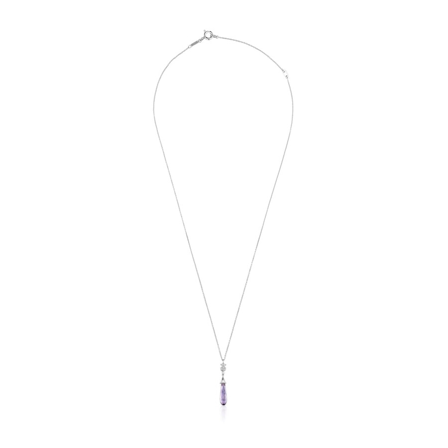 collana corta in oro bianco con diamanti e ametista tous grain