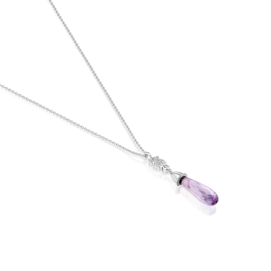 collana corta in oro bianco con diamanti e ametista tous grain