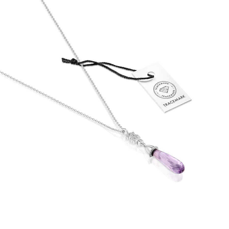collana corta in oro bianco con diamanti e ametista tous grain