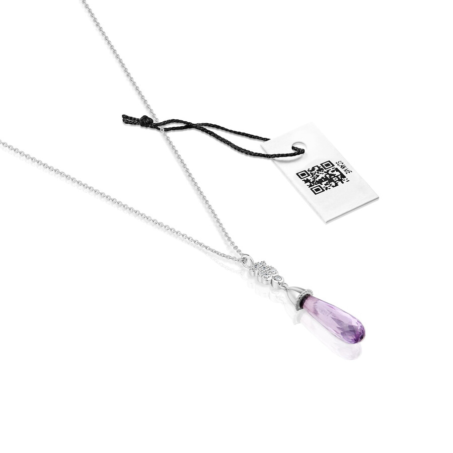 collana corta in oro bianco con diamanti e ametista tous grain