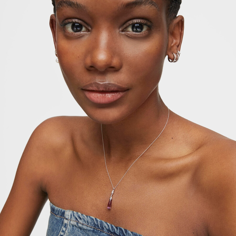 collana corta in oro bianco con diamanti e ametista tous grain