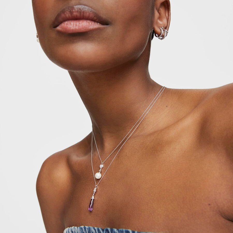 collana corta in oro bianco con diamanti e ametista tous grain