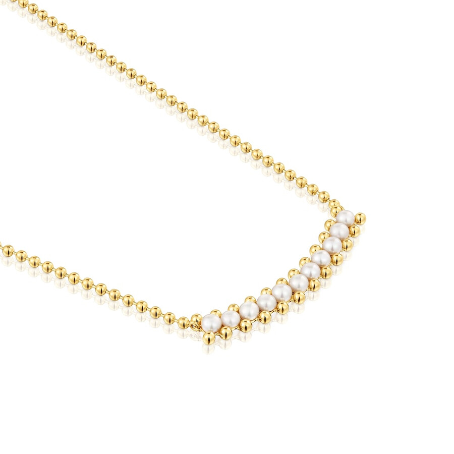 girocollo con placcatura in oro 18kt su argento e perle coltivate gloss
