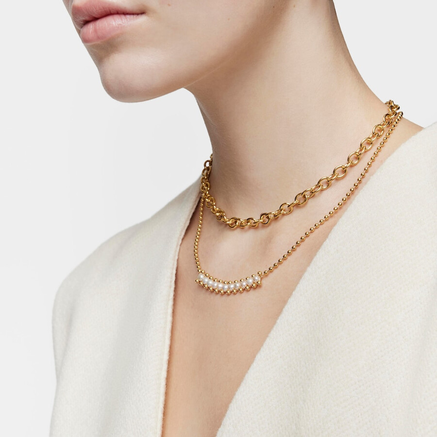 girocollo con placcatura in oro 18kt su argento e perle coltivate gloss