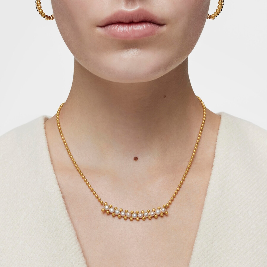 girocollo con placcatura in oro 18kt su argento e perle coltivate gloss