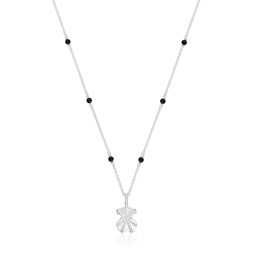 collana corta in argento e onice con ciondolo a forma di orso tous grain