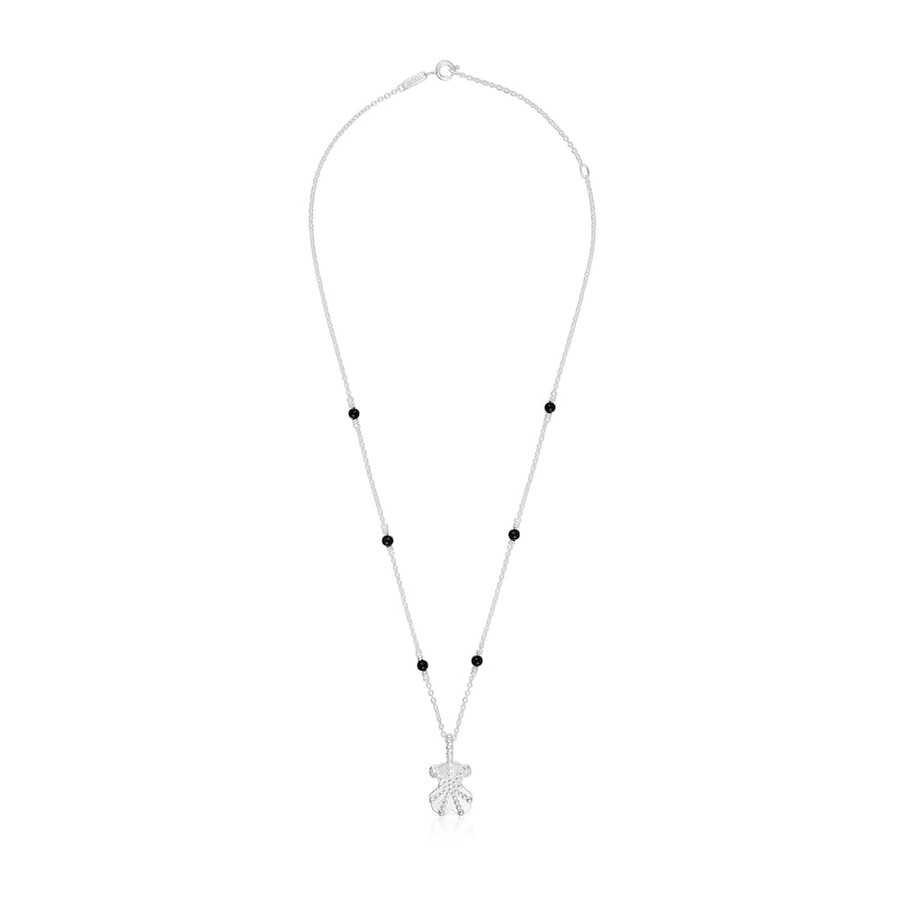 collana corta in argento e onice con ciondolo a forma di orso tous grain
