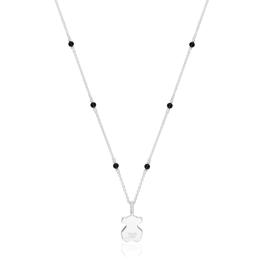 collana corta in argento e onice con ciondolo a forma di orso tous grain