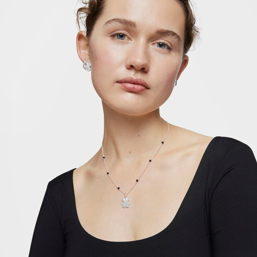 collana corta in argento e onice con ciondolo a forma di orso tous grain