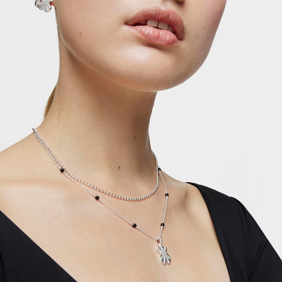 collana corta in argento e onice con ciondolo a forma di orso tous grain