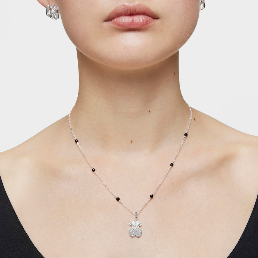 collana corta in argento e onice con ciondolo a forma di orso tous grain