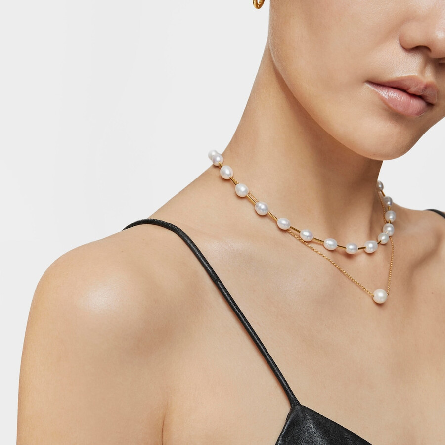 girocollo a tubo con placcatura in oro 18kt su argento e perle coltivate gloss