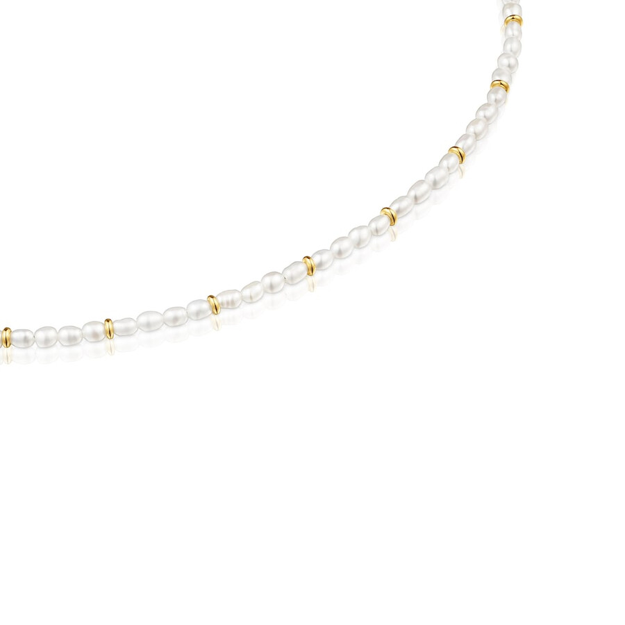 girocollo con placcatura in oro 18kt su argento e perle coltivate gloss