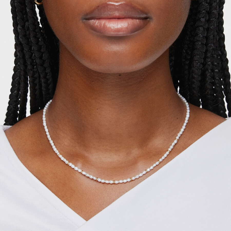 girocollo con placcatura in oro 18kt su argento e perle coltivate gloss
