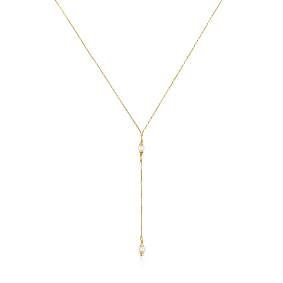 girocollo a strisce con placcatura in oro 18kt su argento e perle coltivate lucido