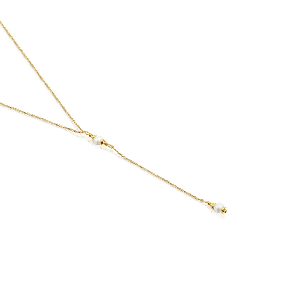 girocollo a strisce con placcatura in oro 18kt su argento e perle coltivate lucido