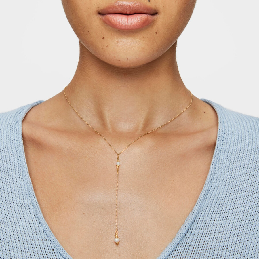 girocollo a strisce con placcatura in oro 18kt su argento e perle coltivate lucido