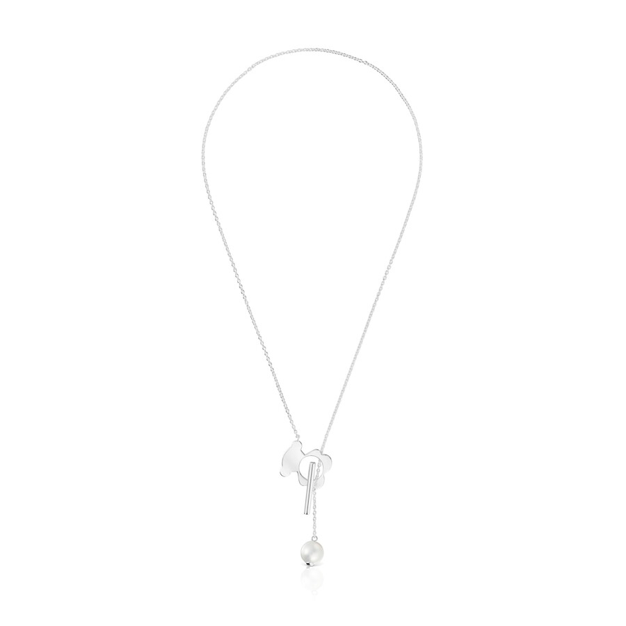 collana corta in argento con orsetto e perle coltivate i-bear