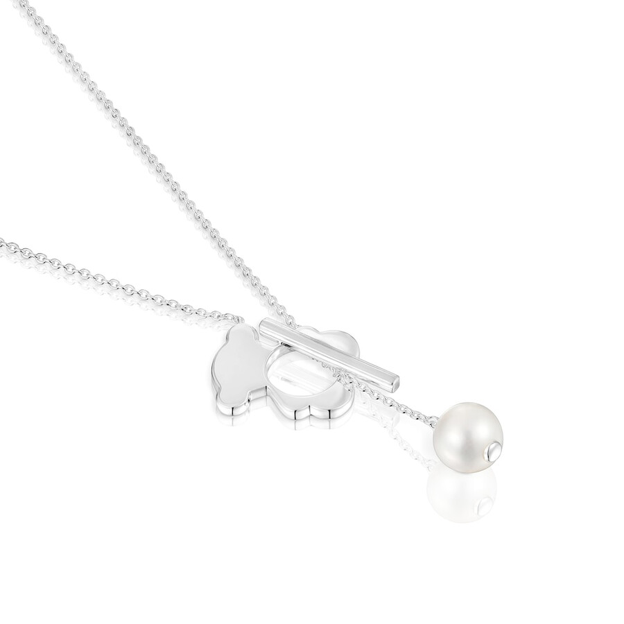 collana corta in argento con orsetto e perle coltivate i-bear