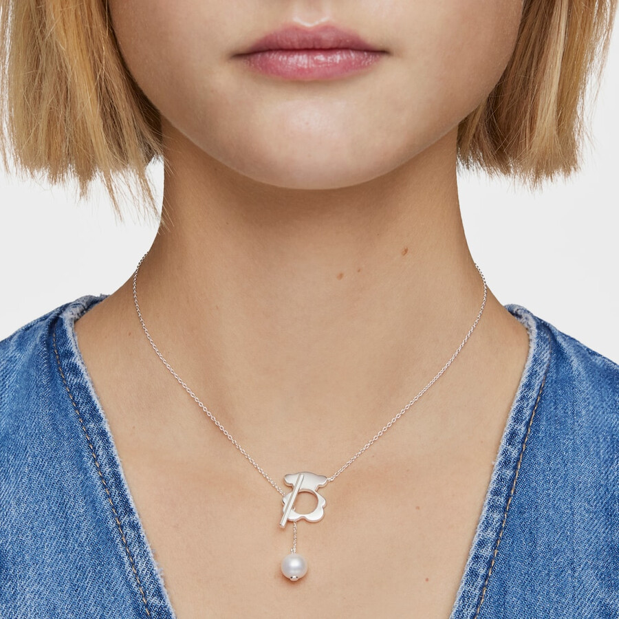 collana corta in argento con orsetto e perle coltivate i-bear