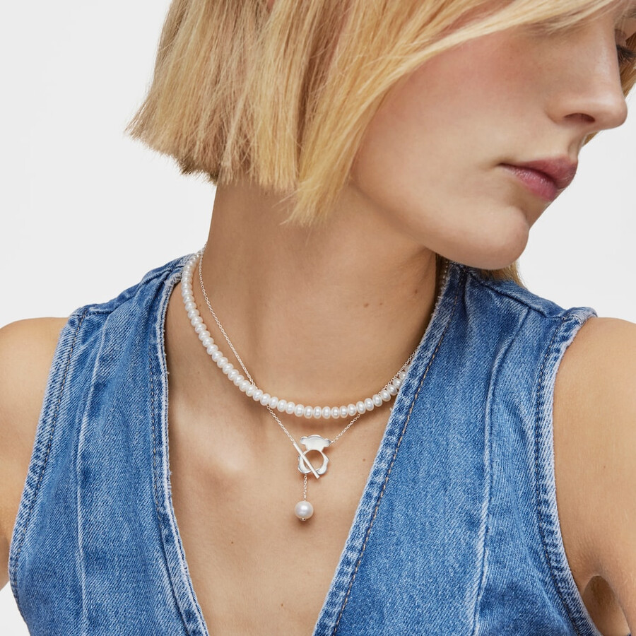 collana corta in argento con orsetto e perle coltivate i-bear