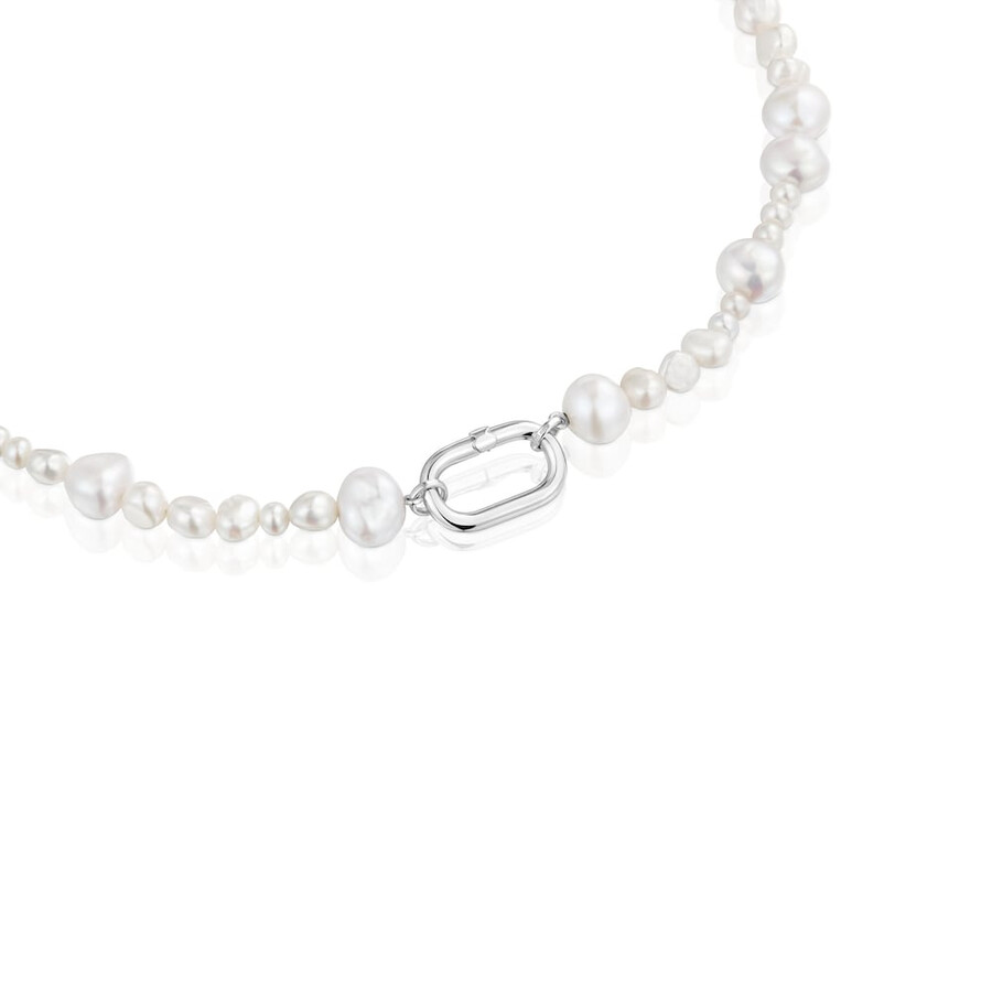 choker con perle coltivate e anello in argento hold oval