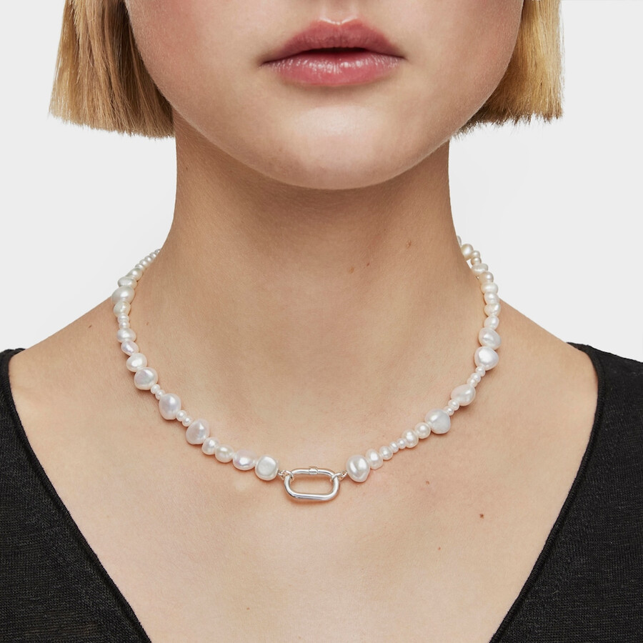 choker con perle coltivate e anello in argento hold oval