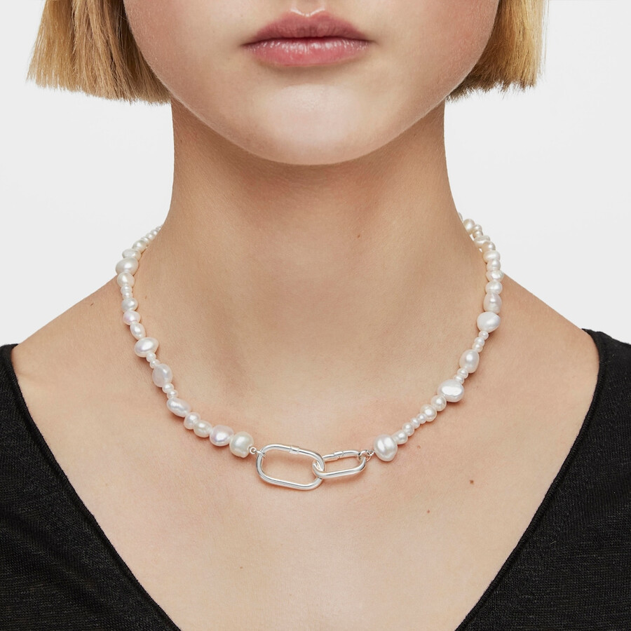 choker con perle coltivate e anello in argento hold oval