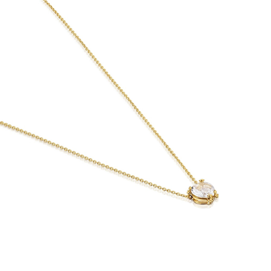 collana corta in oro e quarzo di rocca con pillole di colore