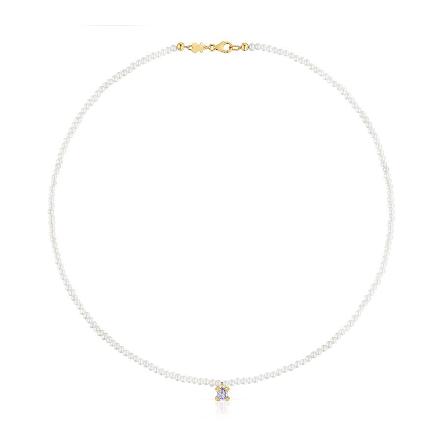 pillole di colore per girocollo in perle coltivate oro e tanzanite