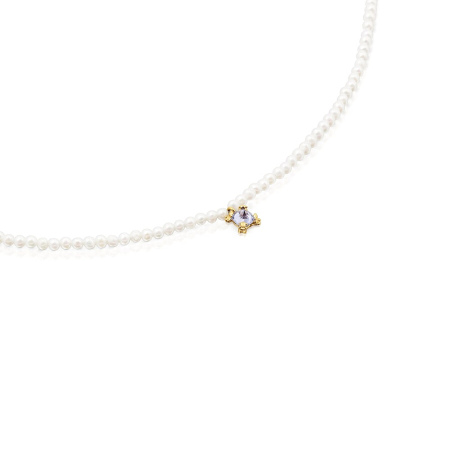 pillole di colore per girocollo in perle coltivate oro e tanzanite