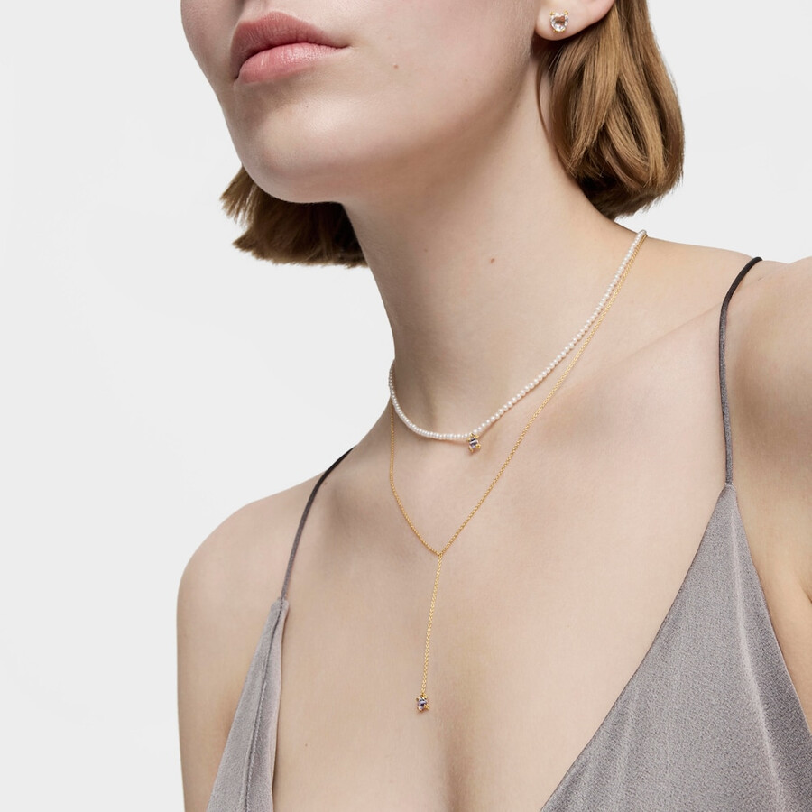 pillole di colore per girocollo in perle coltivate oro e tanzanite