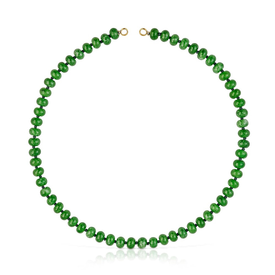 collana girocollo ovale con placcatura in oro 18 carati su argento e quarzite verde