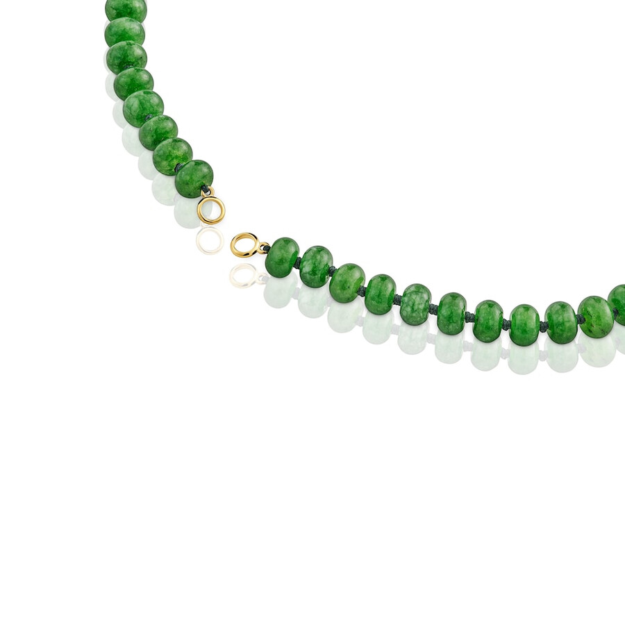 collana girocollo ovale con placcatura in oro 18 carati su argento e quarzite verde