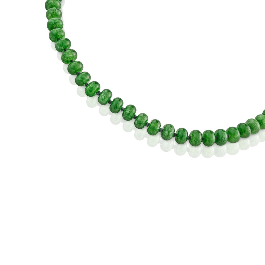 collana girocollo ovale con placcatura in oro 18 carati su argento e quarzite verde