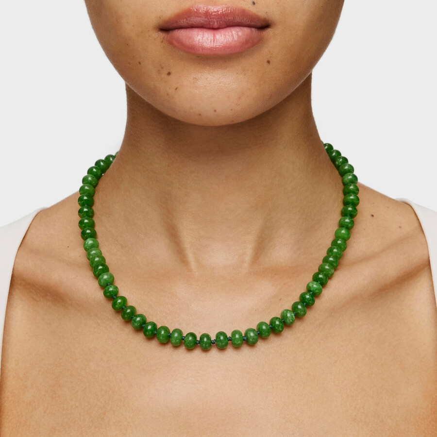 collana girocollo ovale con placcatura in oro 18 carati su argento e quarzite verde