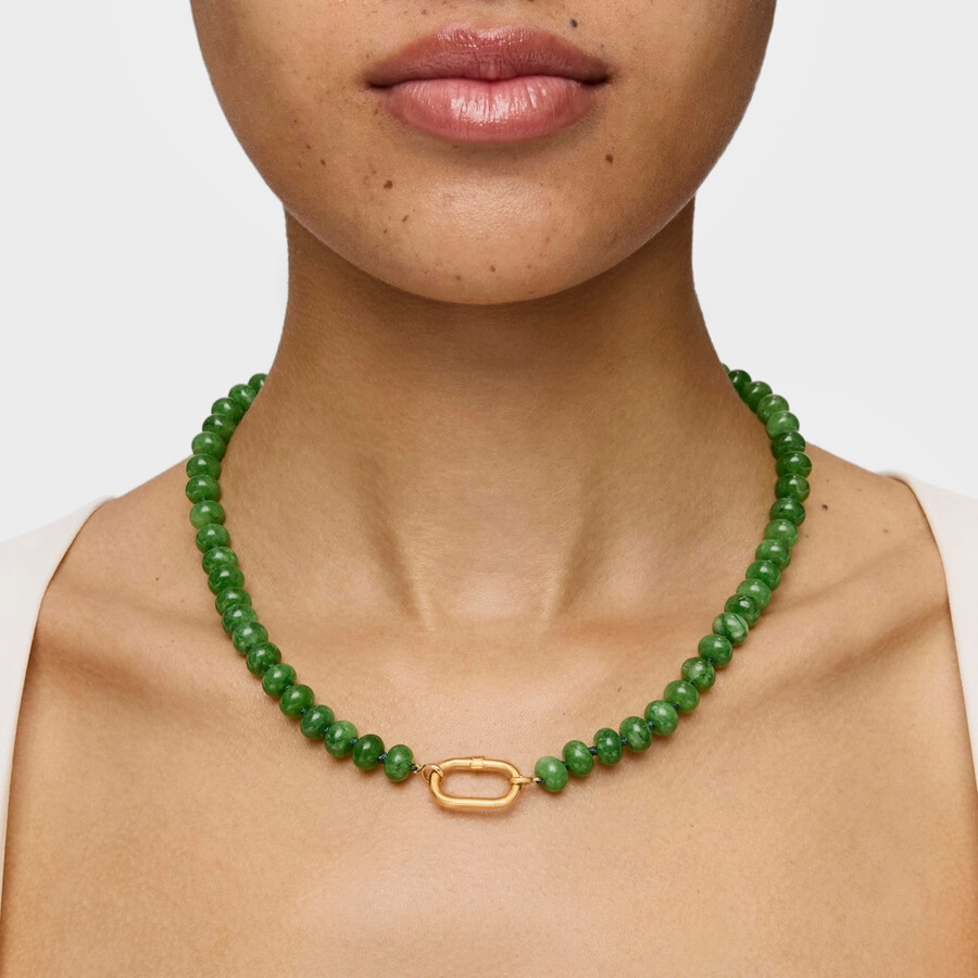 collana girocollo ovale con placcatura in oro 18 carati su argento e quarzite verde