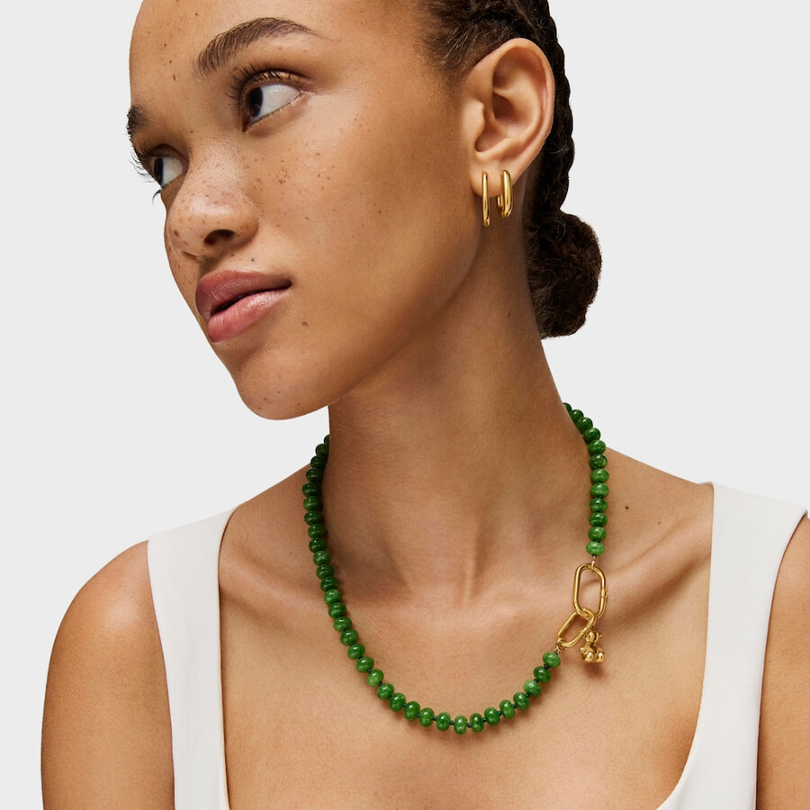 collana girocollo ovale con placcatura in oro 18 carati su argento e quarzite verde