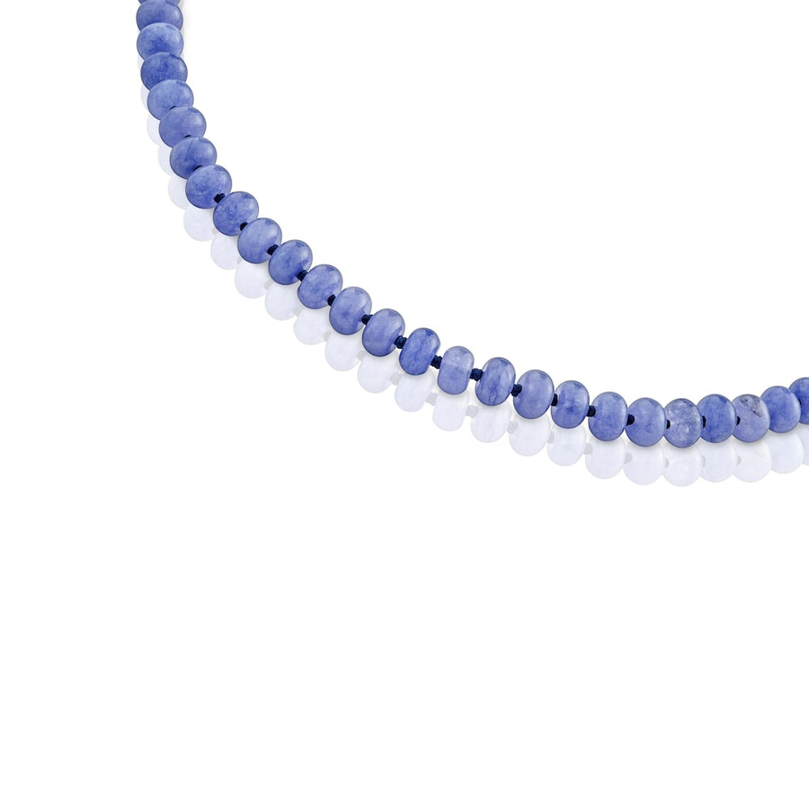 collana girocollo ovale con placcatura in oro 18kt su argento e quarzite blu