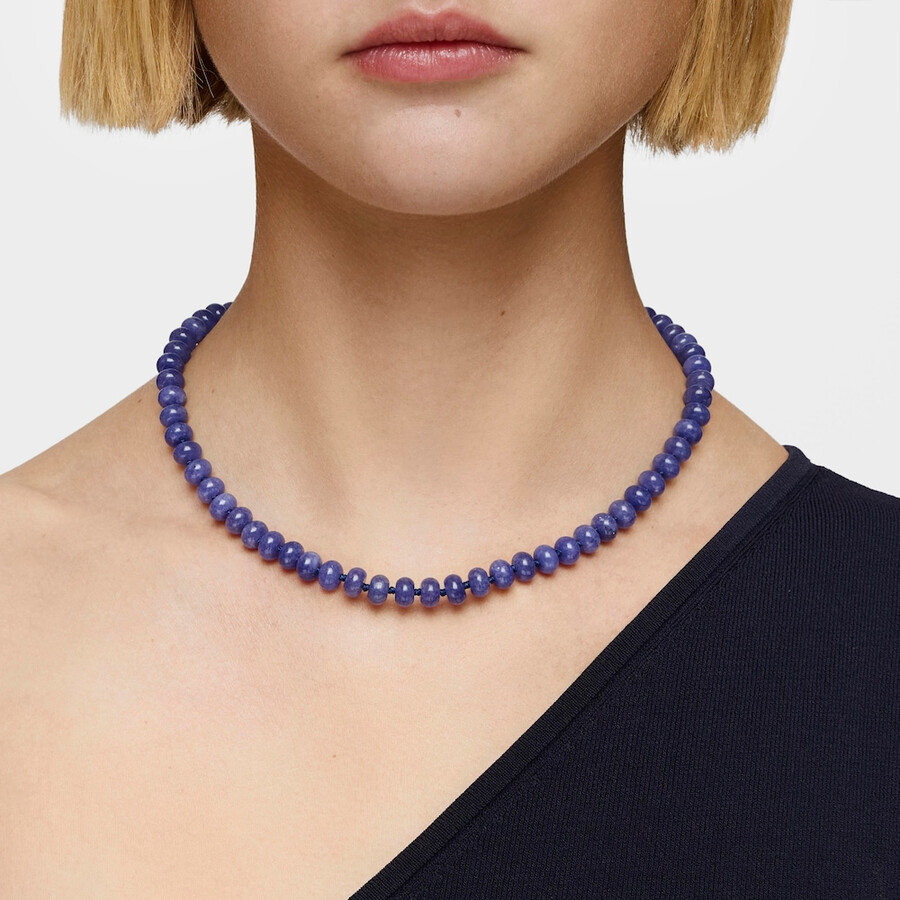 collana girocollo ovale con placcatura in oro 18kt su argento e quarzite blu