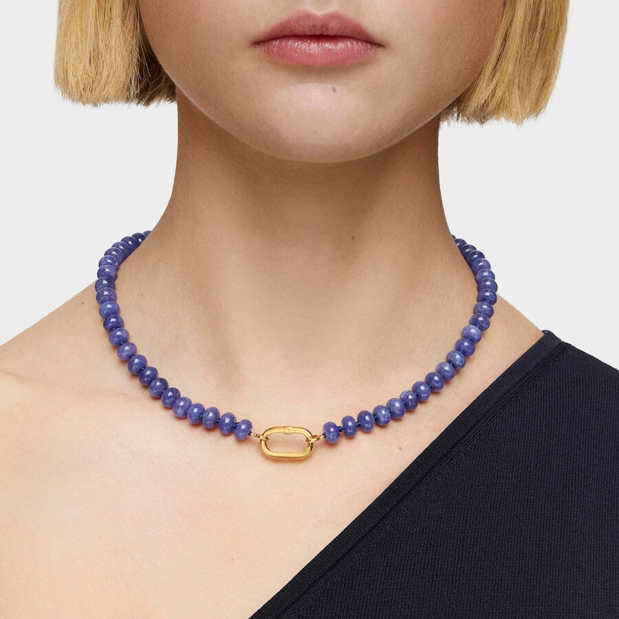 collana girocollo ovale con placcatura in oro 18kt su argento e quarzite blu