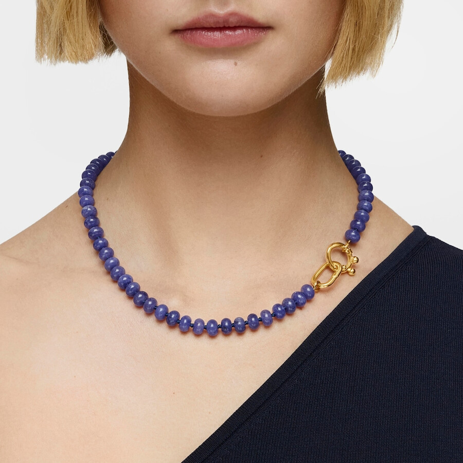 collana girocollo ovale con placcatura in oro 18kt su argento e quarzite blu