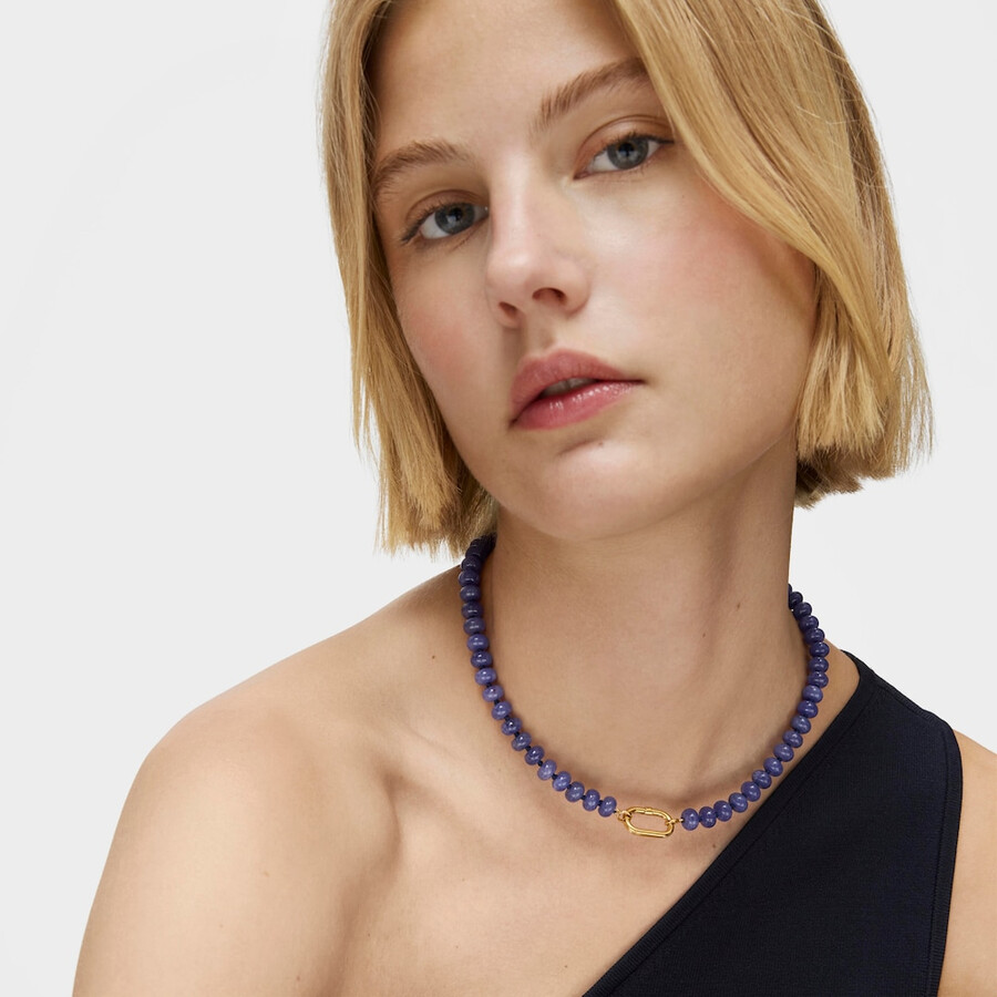 collana girocollo ovale con placcatura in oro 18kt su argento e quarzite blu