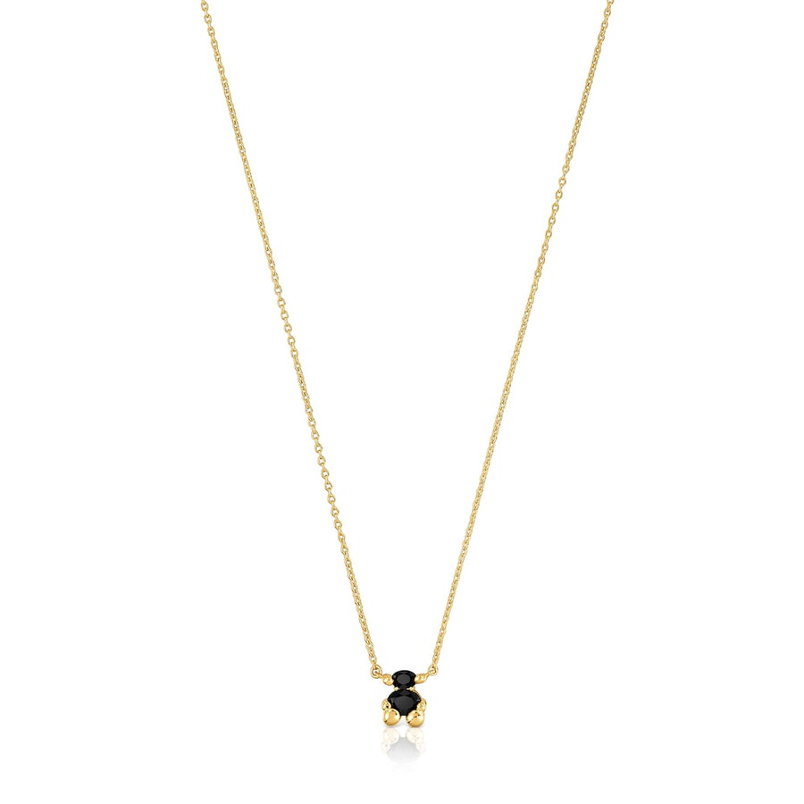 collana corta placcata in oro 18kt su argento con motivo orso in onice color bear