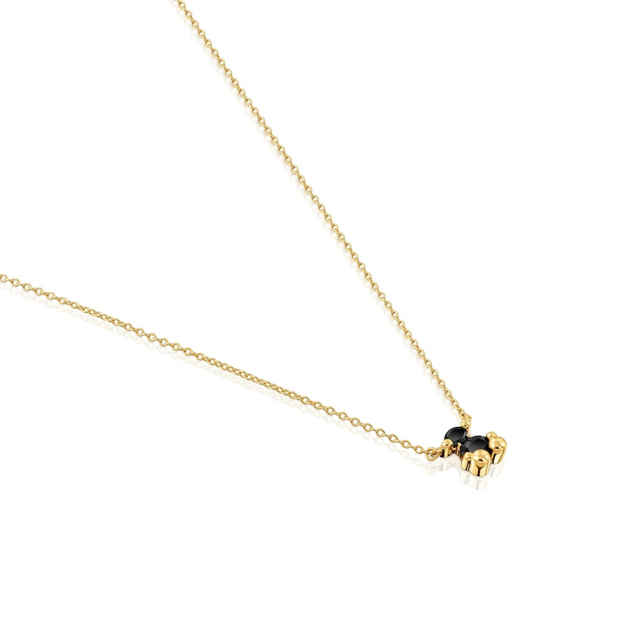 collana corta placcata in oro 18kt su argento con motivo orso in onice color bear