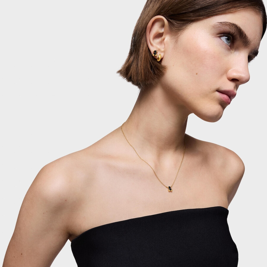 collana corta placcata in oro 18kt su argento con motivo orso in onice color bear