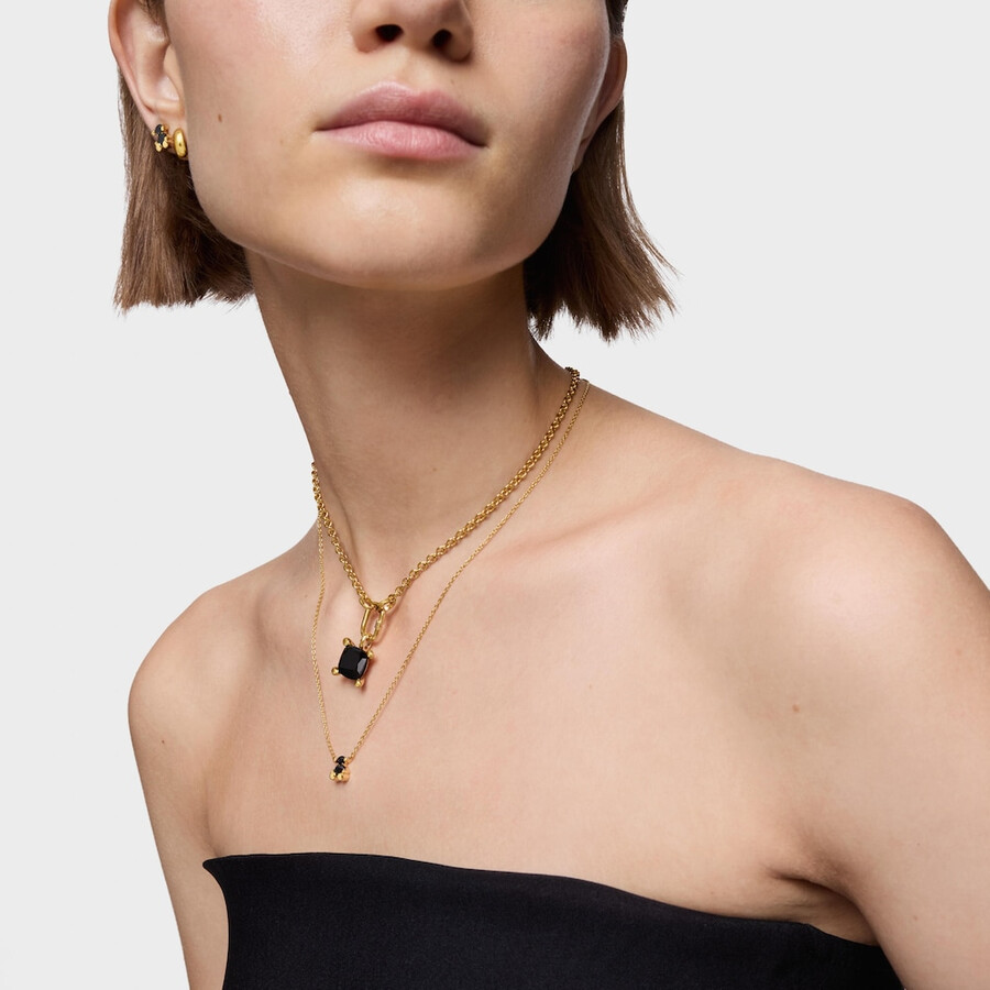 collana corta placcata in oro 18kt su argento con motivo orso in onice color bear